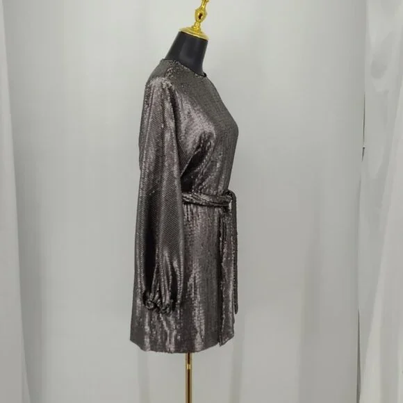 Anine Bing Angie Antique Silver Sequin Mini Dress Women's Cocktail Size XS - Picture 7 of 15